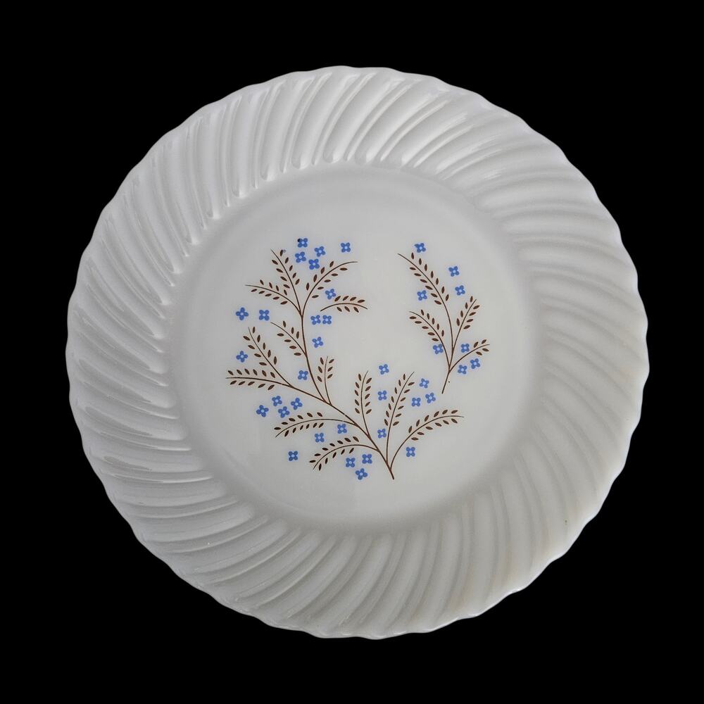 Vitro Mexico Dinner Plates Set of 4 White Blue Floral Swirl Rim